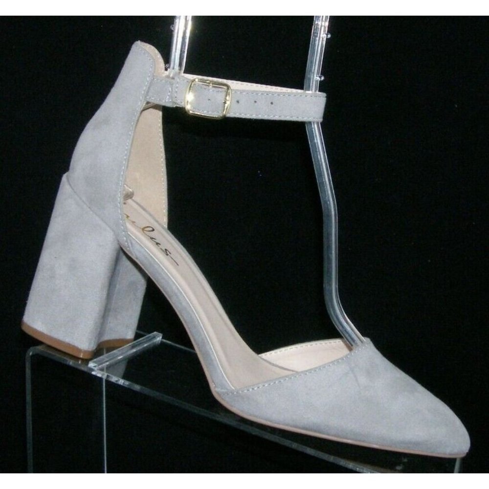 Lulus gray man made pointed toe d'orsay buckle ankle strap block heels 8